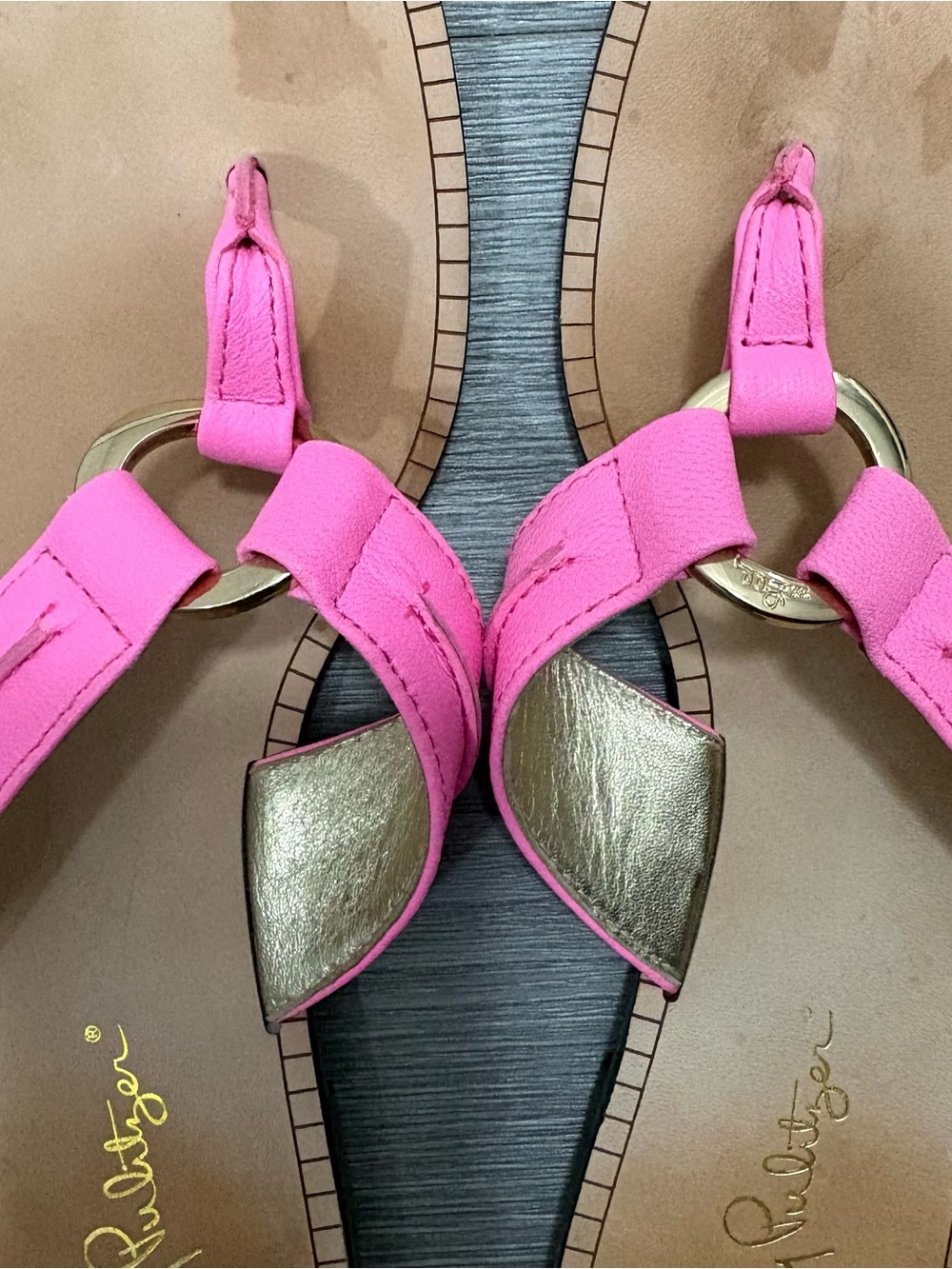 Lilly Pulitzer Pink and Gold Ring-Accent Sandals
